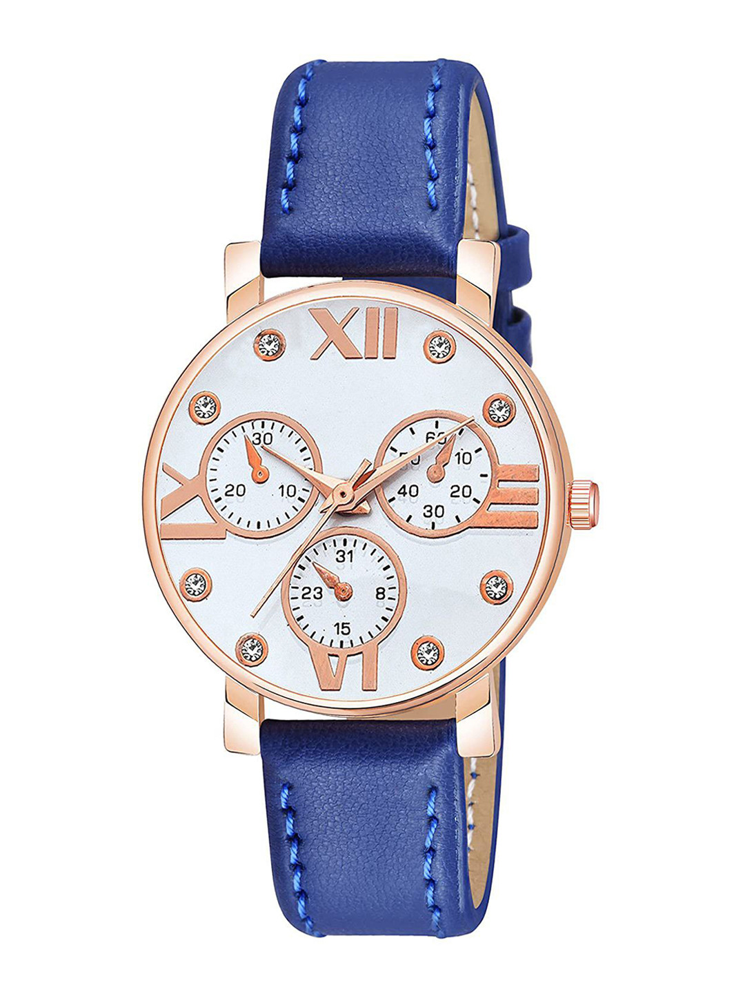 CSAMON Women Patterned Dial & Textured Straps Analogue Watch C36RG MINAWH BLU Leather