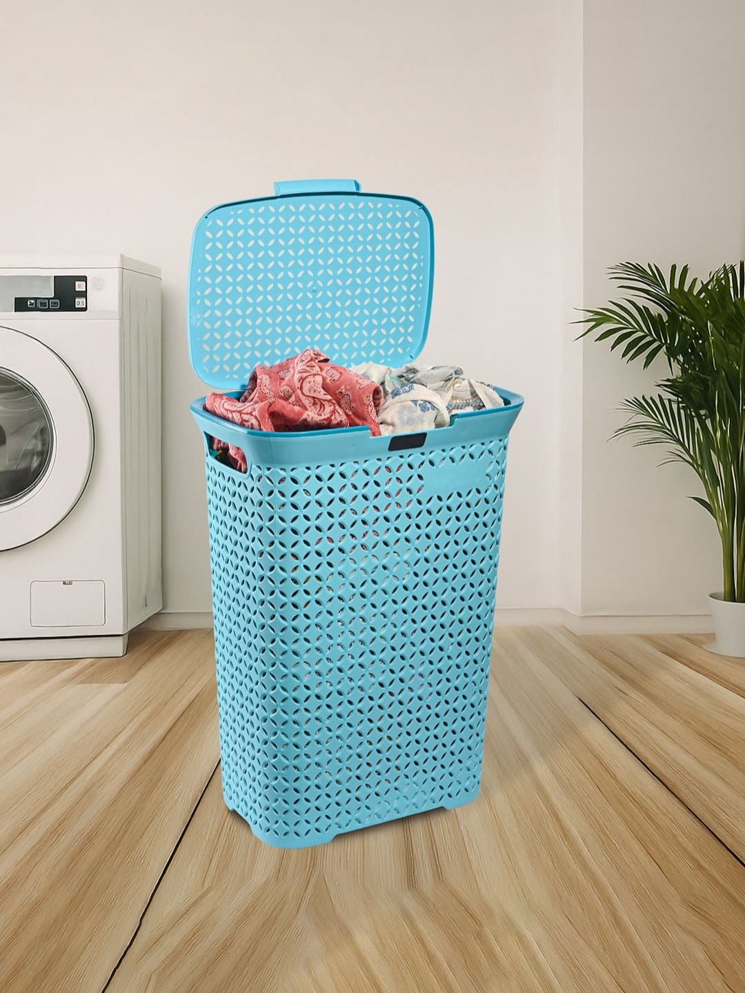 Aura Blue Textured Laundry Bag With Lid 70 L