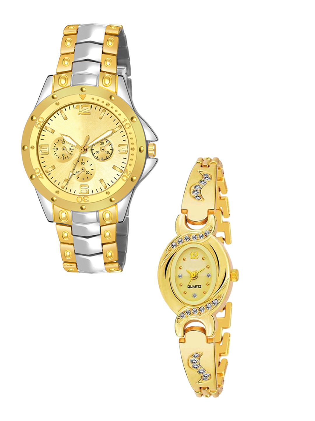CSAMON Unisex Pack Of 2 Analogue Watch Rosra Silver gold gold dial new Aks