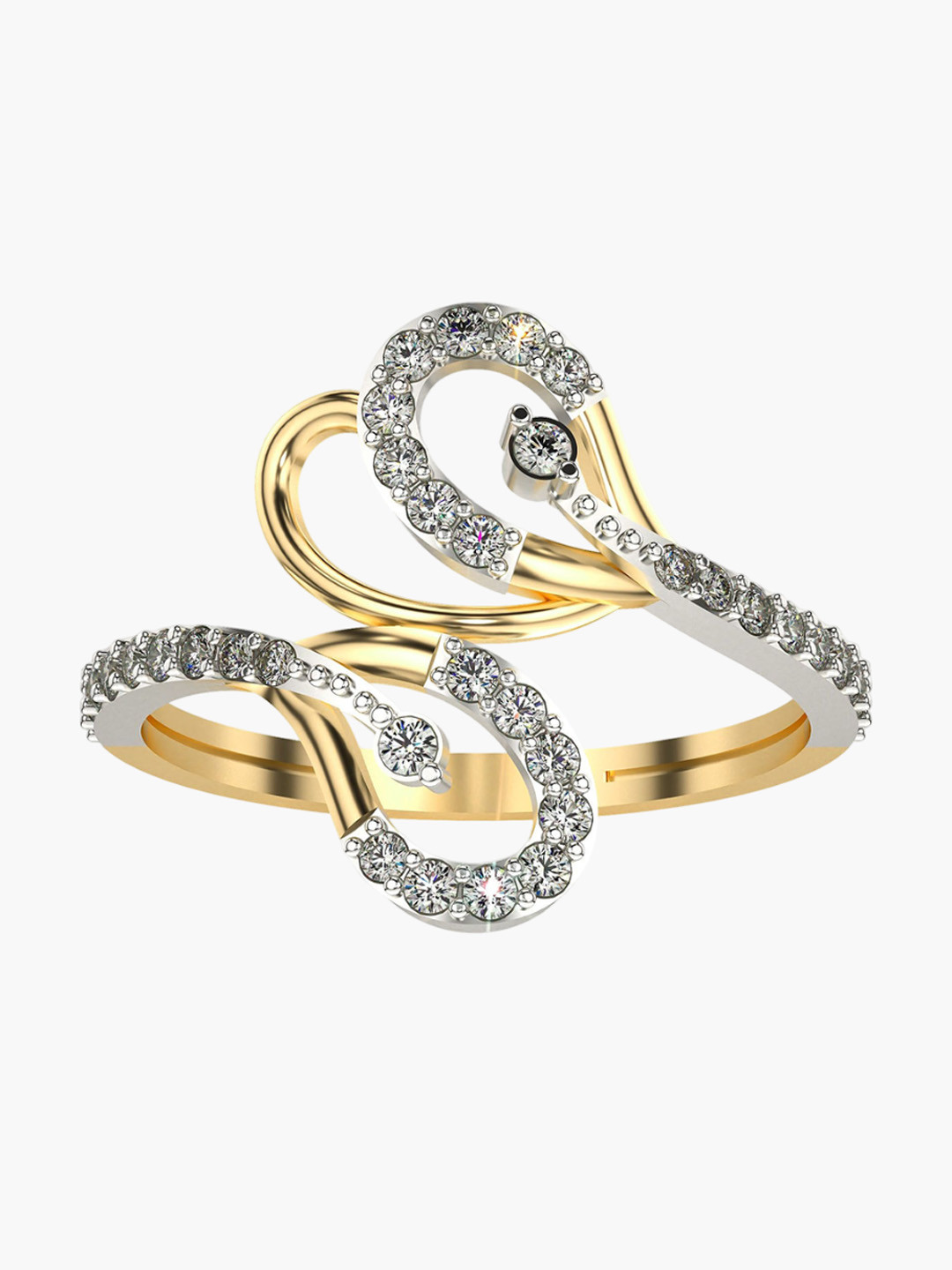 VALANOVA 925 Sterling Silver Gold 18 Kt Diamond Studded Ring 2.47 gms