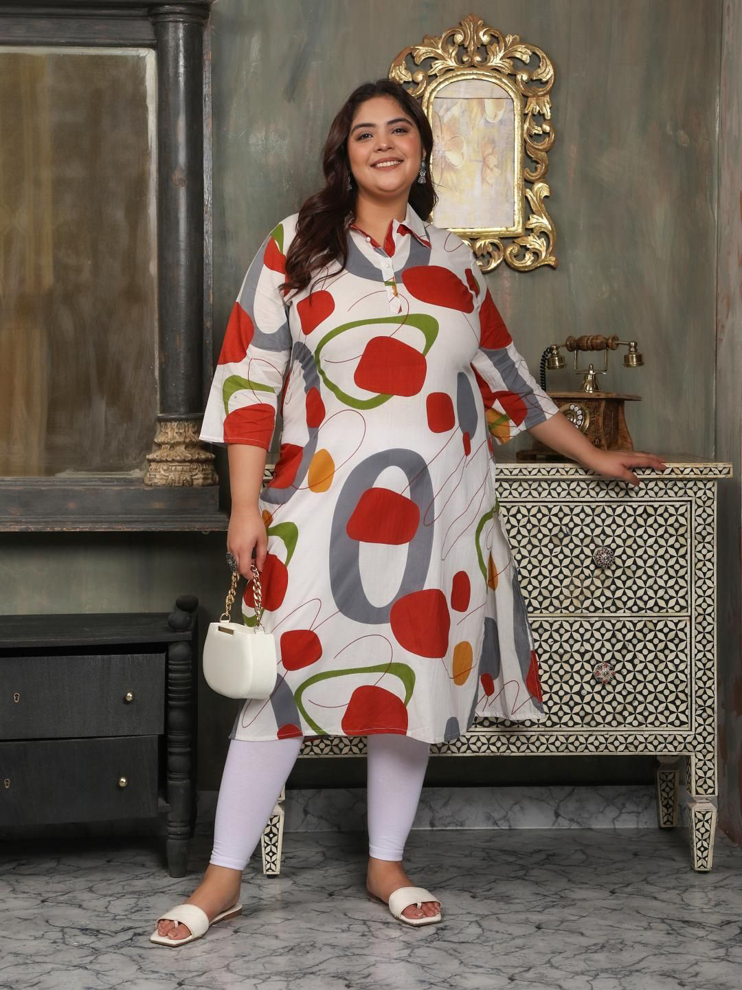 House Of Attire Pure Cotton Shirt Collar Neck Plus Size Straight Kurta