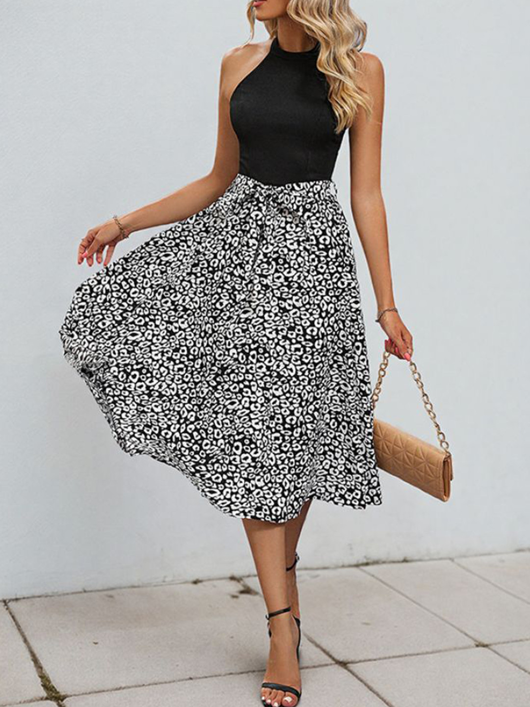 StyleCast Women Printed Halter Neck A-Line Backless Midi Dress