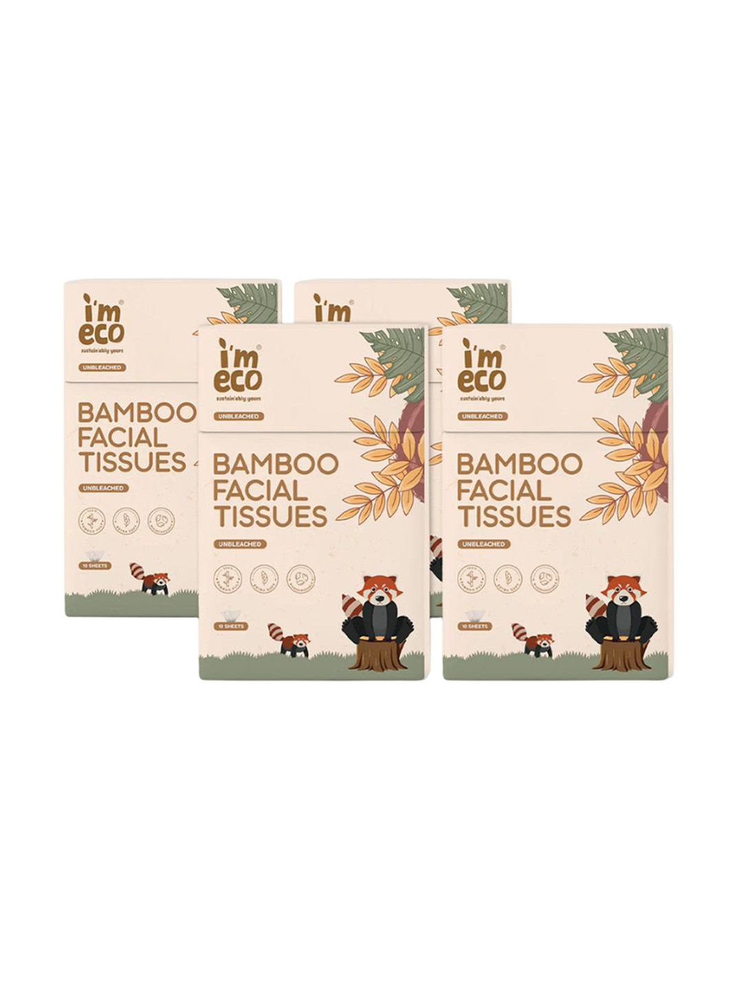 IMECO Set Of 4 Ultra-Soft Travel Friendly Bamboo Pocket Facial Tissue - 10 Tissues Each