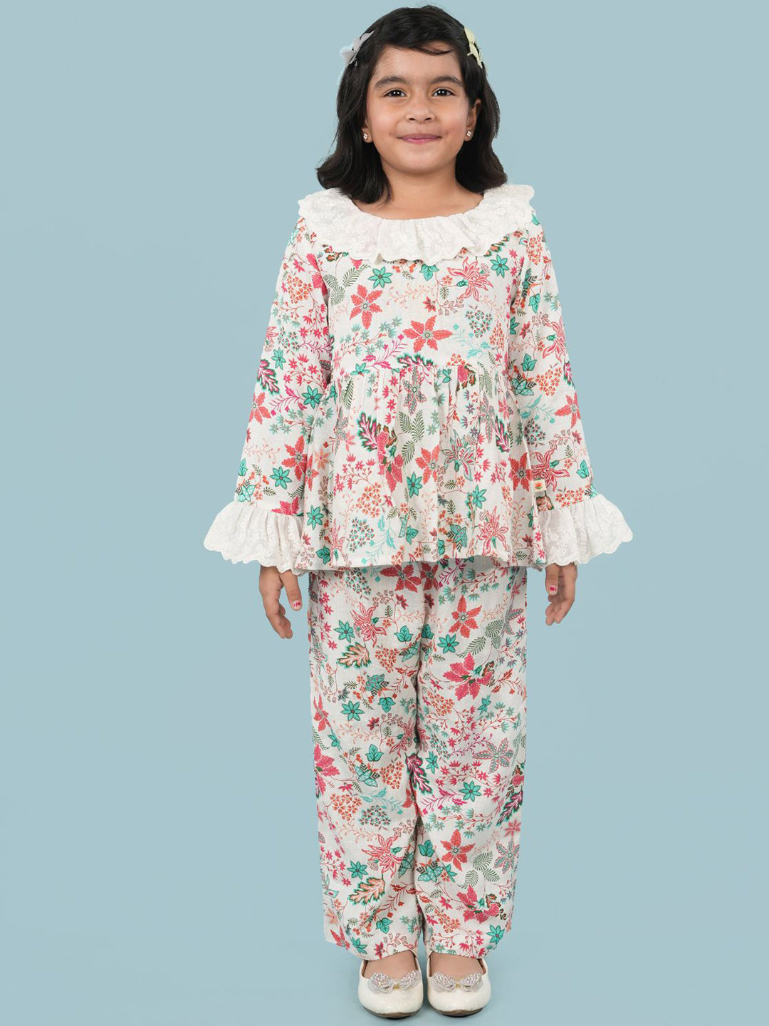 Nature Nook Kids Printed Pure Cotton Round Neck Top & Trousers Clothing Set