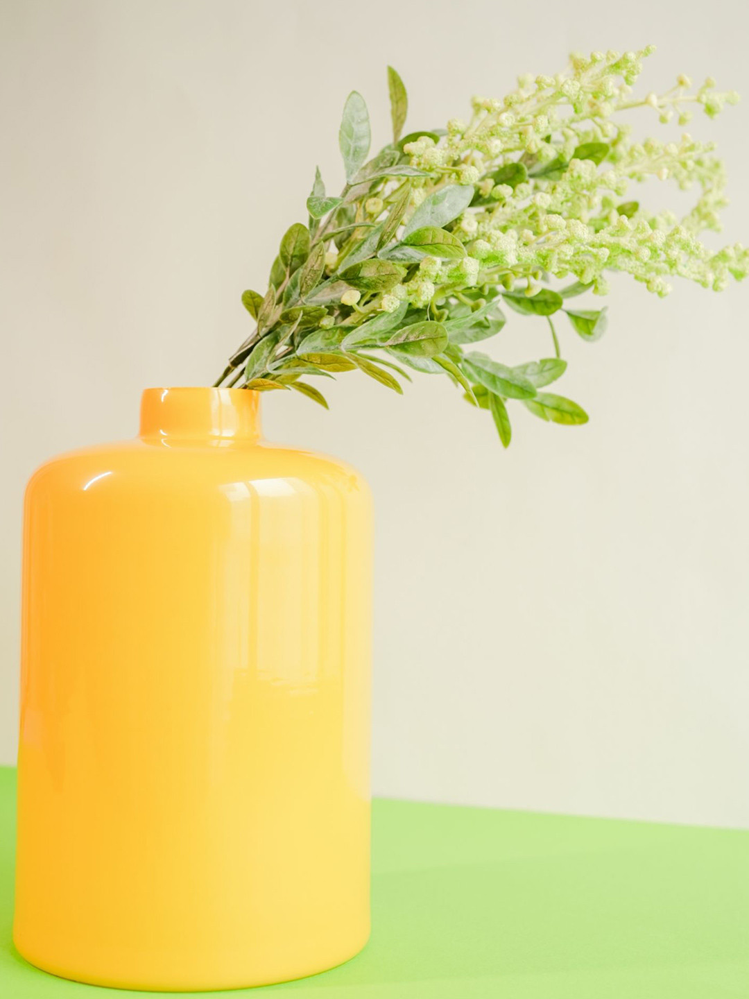 ArteCasa Art Decor Orange-Colored & Green Glossy Glass Bottle-Shaped Vase