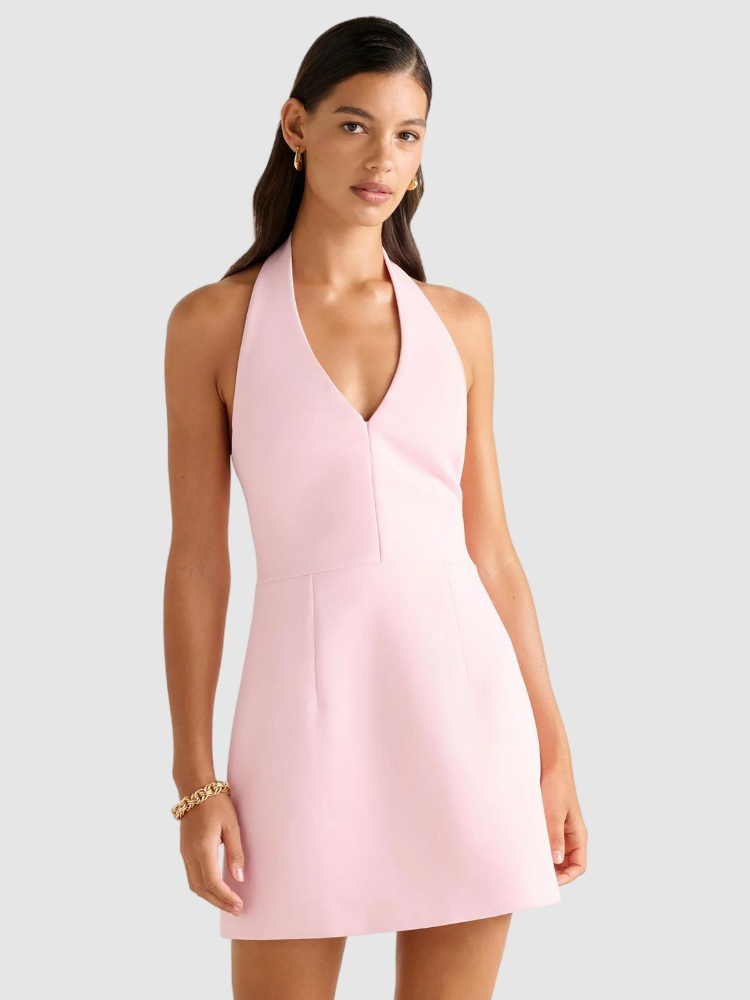 Forever New Women Solid Halter Neck Fit & Flare Mini Dress