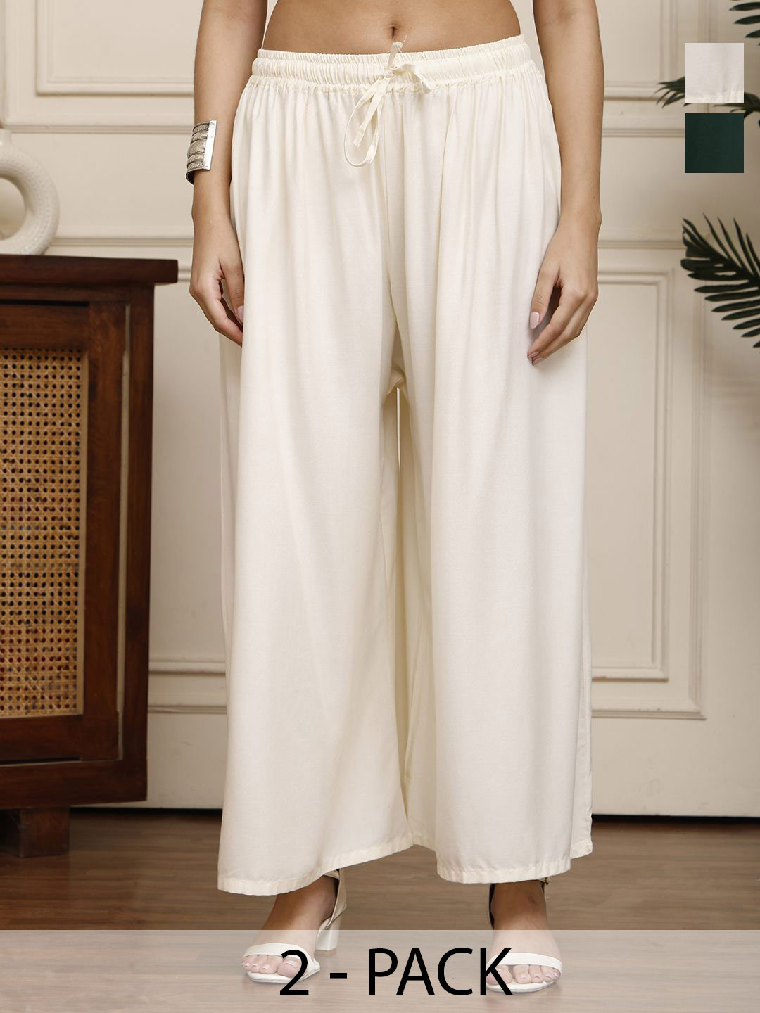 Valles365 by S.C. Women Pack Of 2 Flared Ethnic Palazzos