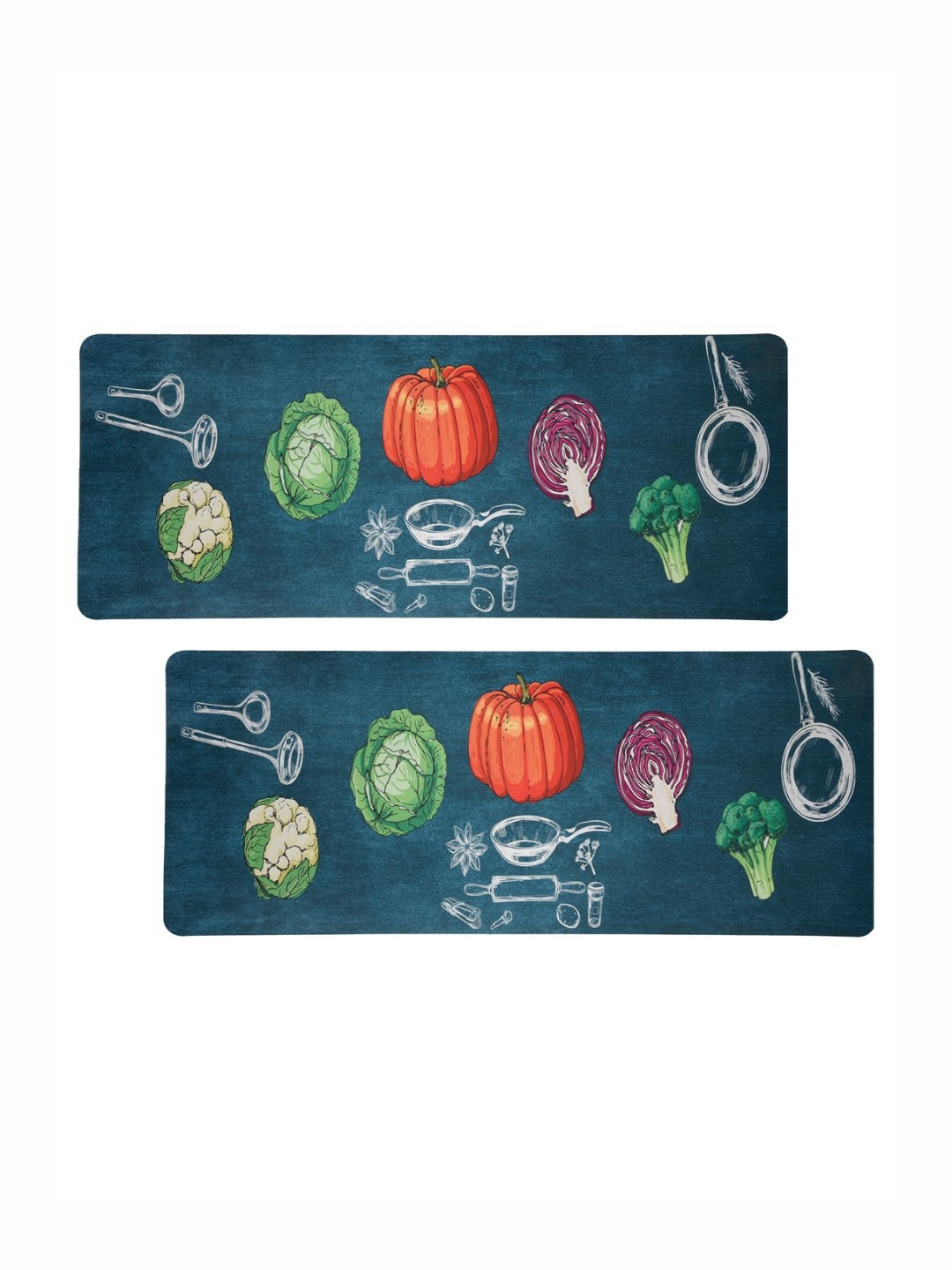 Aura 2-Pcs Green & Red Vegetables Printed Bed Side Runners For Home & Bedroom
