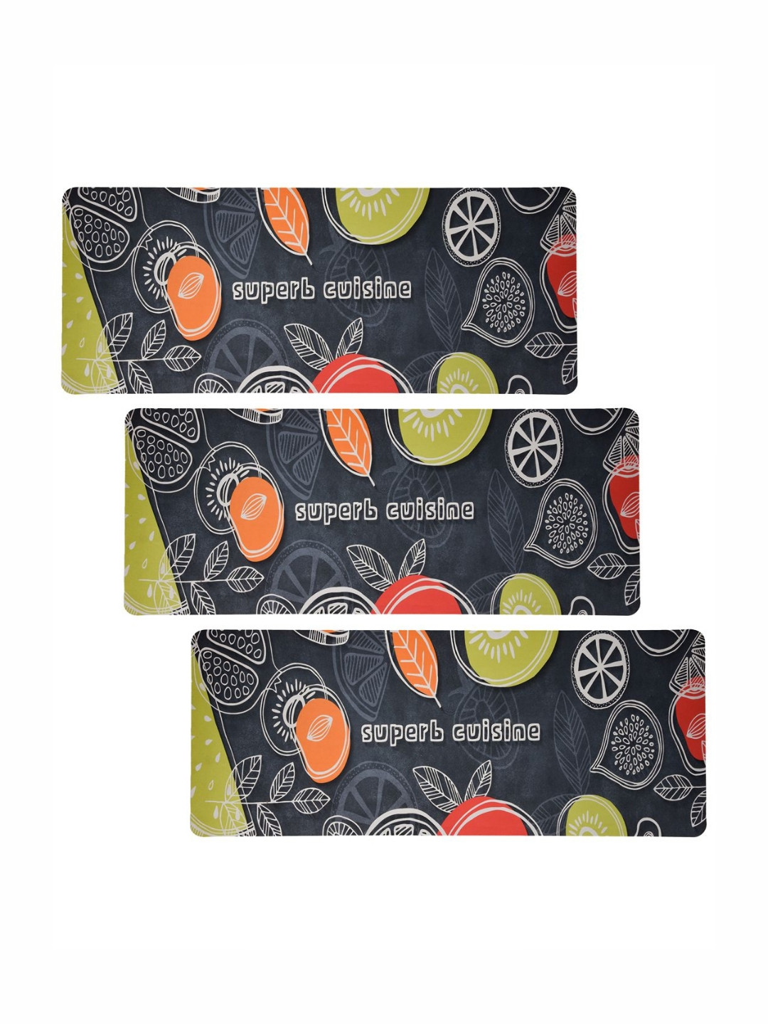 Aura 3-Pcs Black & Green Printed Bed Side Runners For Home & Bedroom