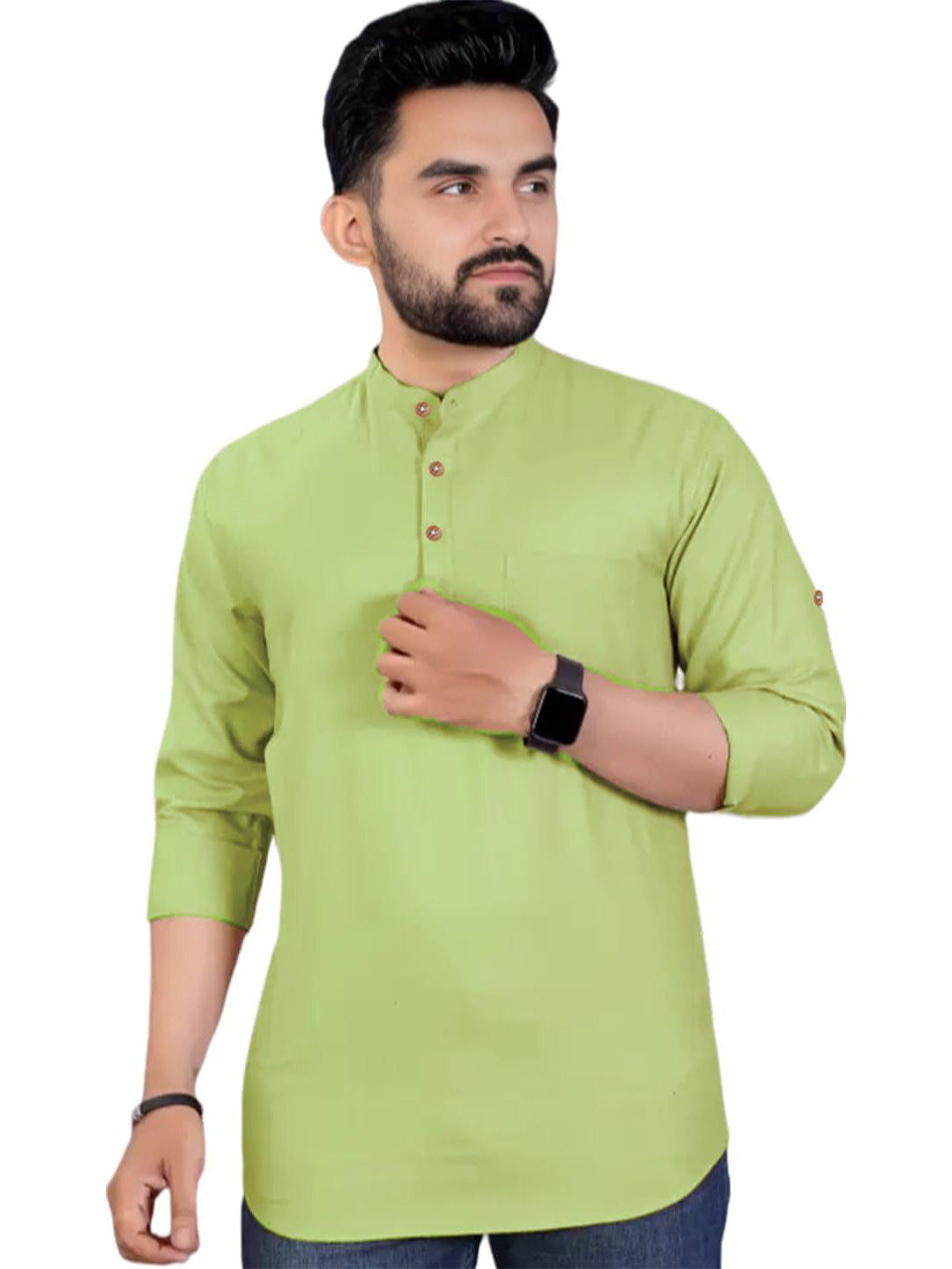 EdinWolf Men Slim Fit Full Sleeve Band Collar Cotton Kurta