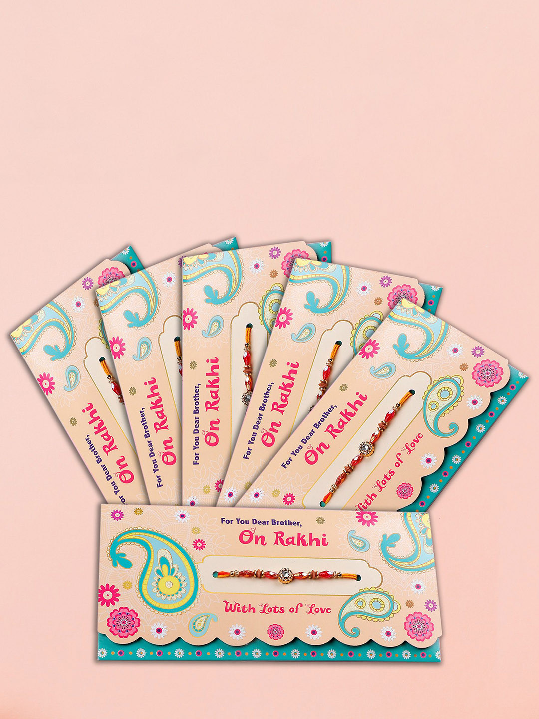 Archies Set Of 6 Thread Rakhis With Mailer & Roli Chawal
