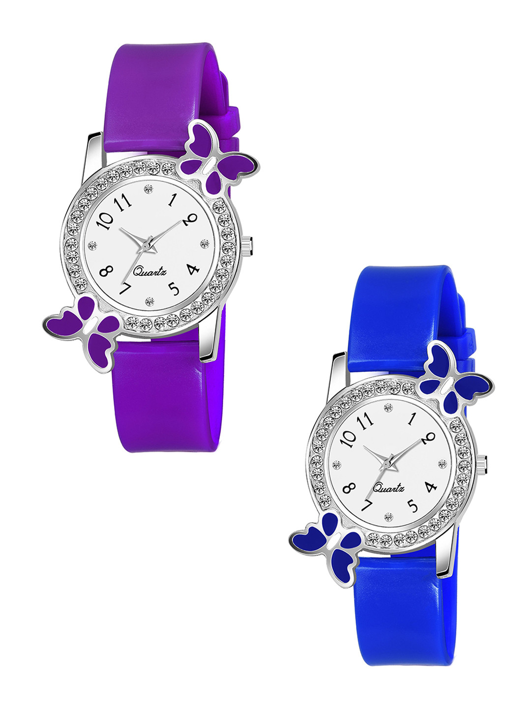 Gopal Shopcart Unisex Pack of 2 Embellished Dial & Straps Analogue Watch BF Blue Purple_F