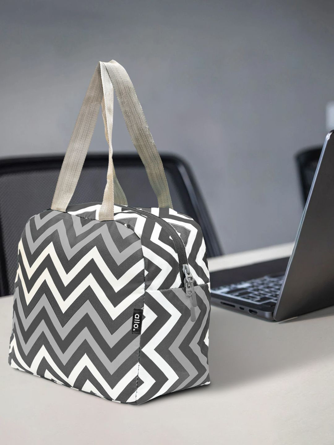 Allo Grey Chevron Lightweight Leakproof Washable Lunch Bag- 5L