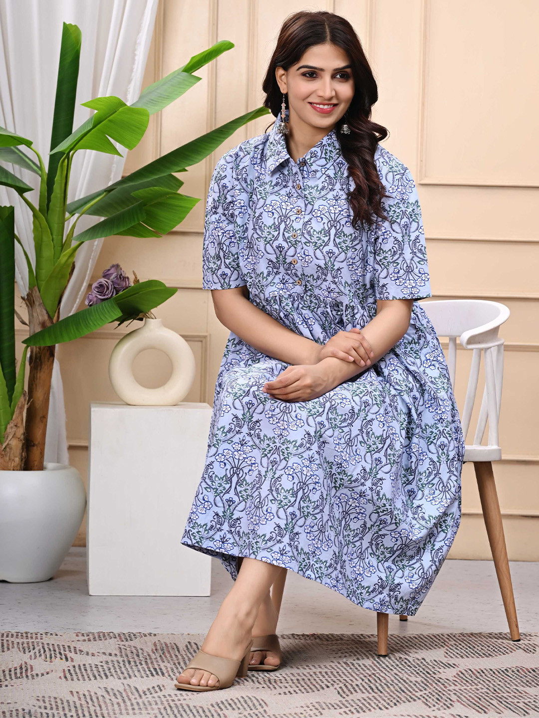 Billion Women Ethnic Motifs Printed Cotton Shirt Dress