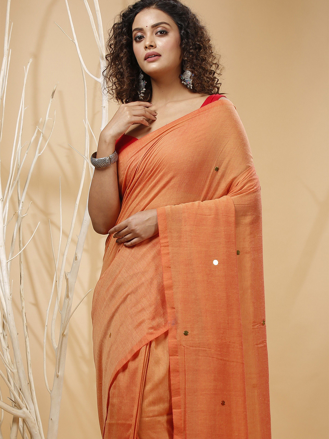 SLAGHA Chumki Embellished Pure Cotton Taant Saree