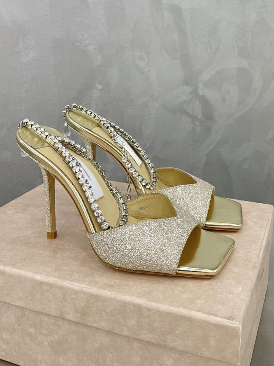 Ozzaro Women Embellished Crystal Link Slim Heel Sandals