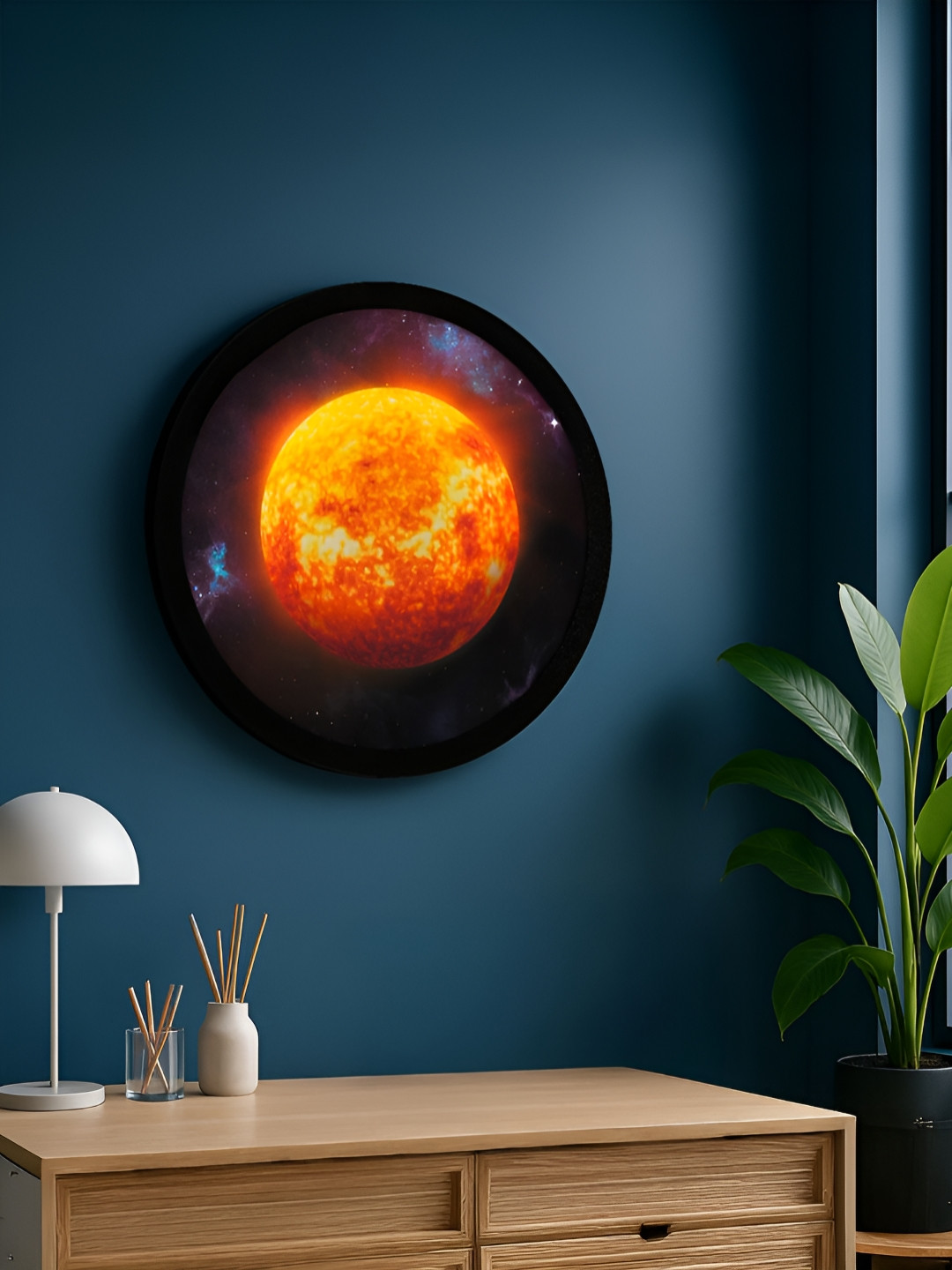 Homspurts Yellow & Orange Colored SunAura Round Wall Paintings
