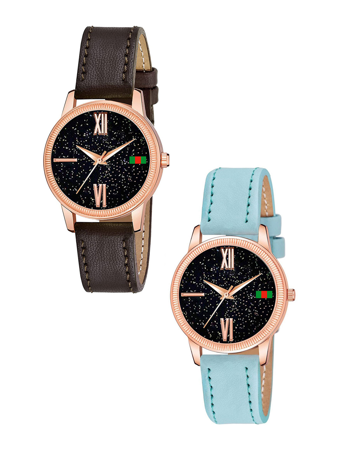 CSAMON Women Set of 2 Analogue Watch C25RG Roman BRO SKYBLU L