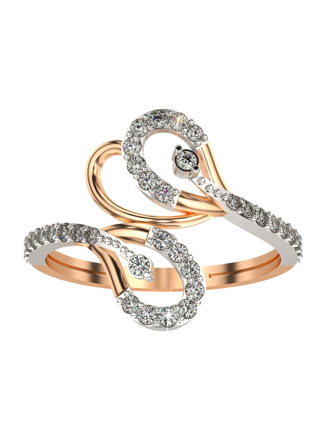 VALANOVA 925 Sterling Silver Rose Gold 14 Kt Diamond Studded Ring 2.17 gms