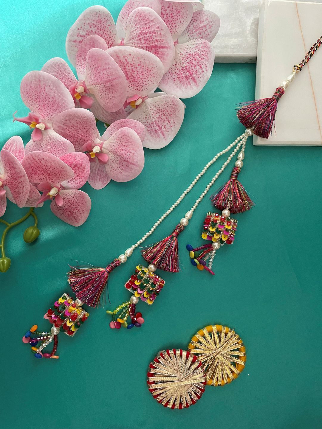 Digital Dress Room Pearls Beaded 3 Layer Lumba Rakhi