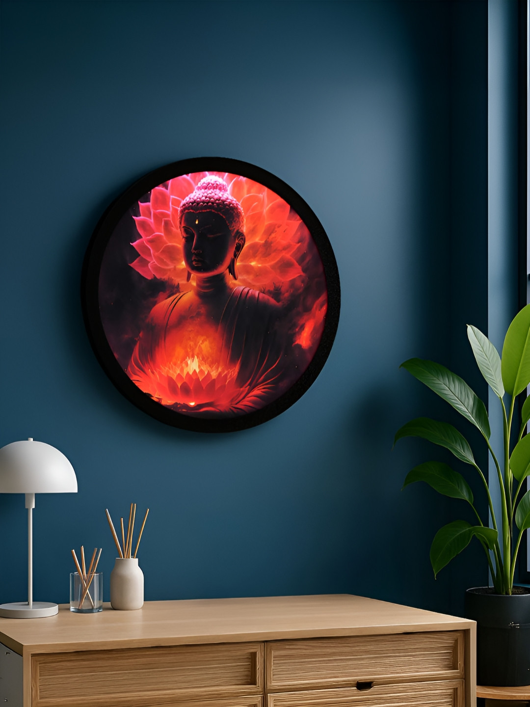 Homspurts Orange Colored & Pink Mystic Buddha Luminous Wall Paintings