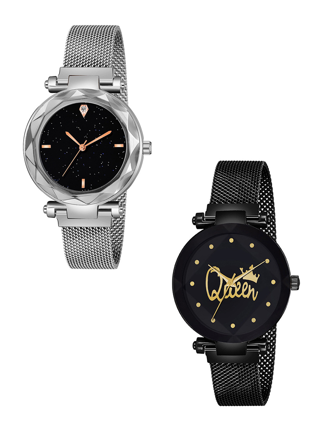 Gopal Shopcart Unisex Pack of 2 Analogue Watch GR_379_Silver_4_Prizam_Queen_Maganet