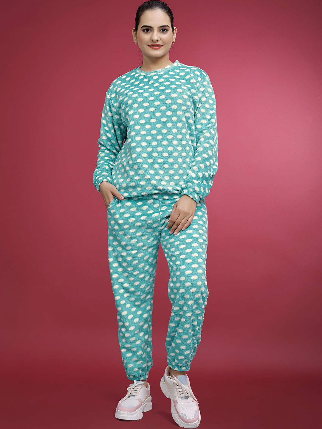 JK Creation Woven Design Polka Dot Printed Full Sleeves Tracksuit