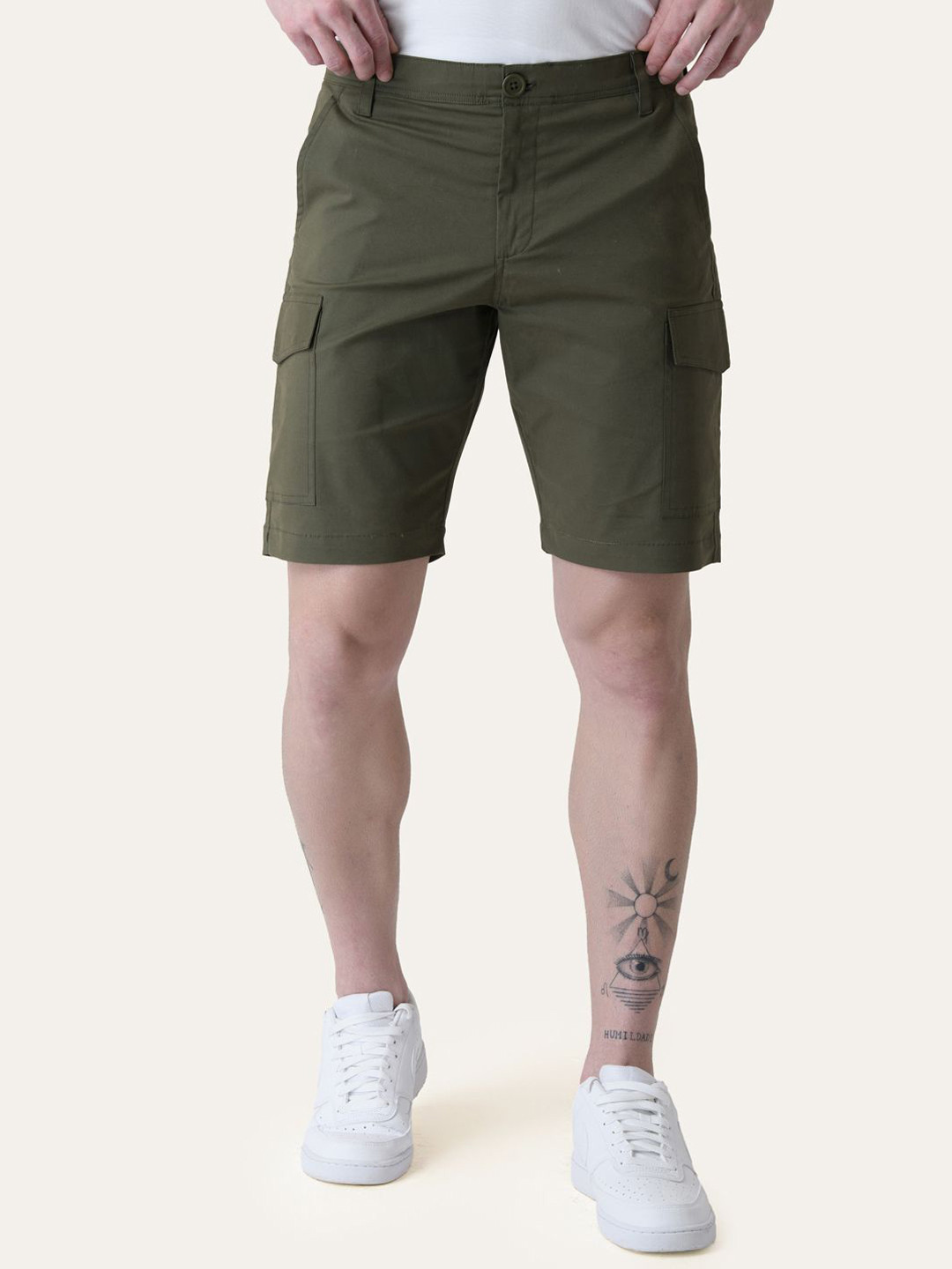 PERCH Men Mid-Rise Regular Fit Twill Cotton Solid Shorts