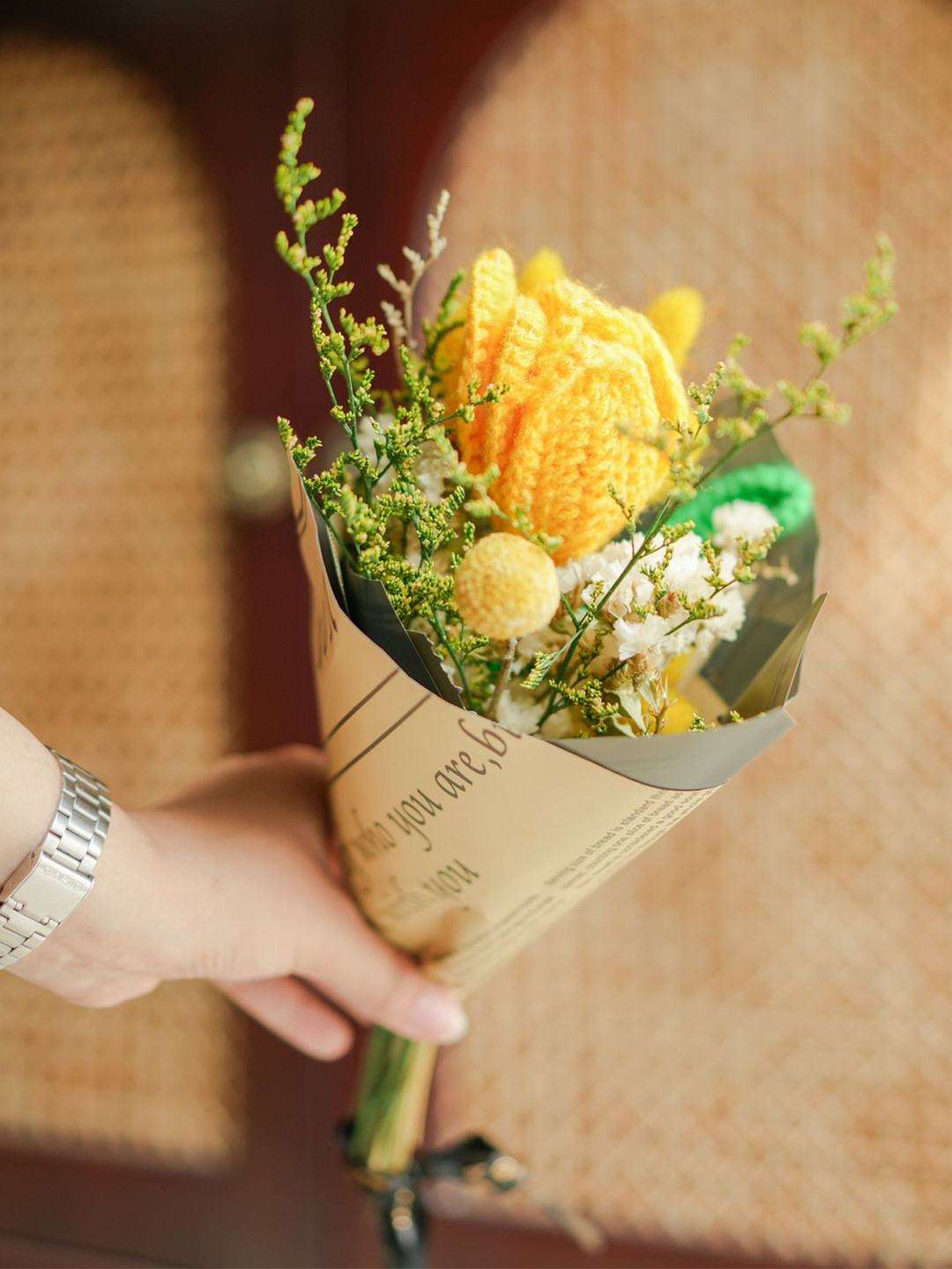 ArteCasa Yellow & White Tulip Crochet Artificial Flower