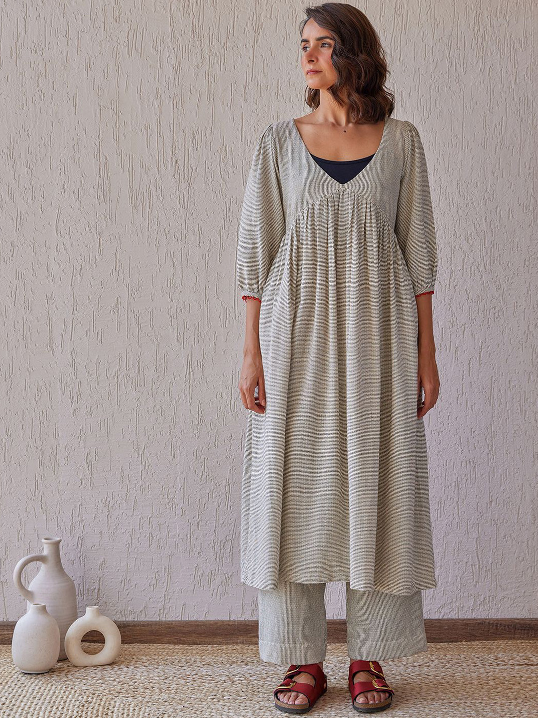The Yellow Bow Ebony Striped V-Neck Tunic & Inner Slip With Palazzo Co-Ords Set