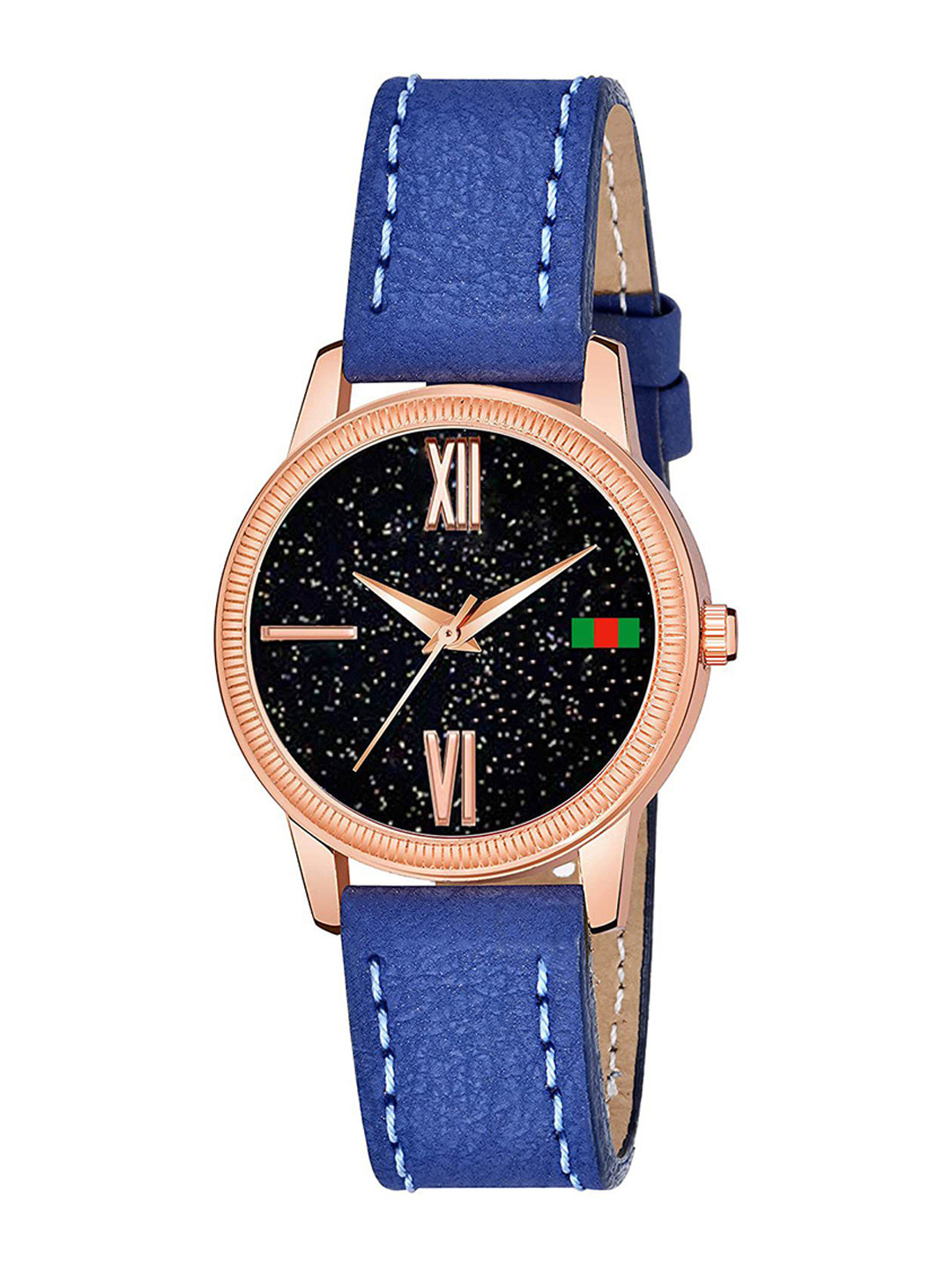 Gopal Shopcart Unisex Embellished Analogue Watch C25RG Roman BLU Leather