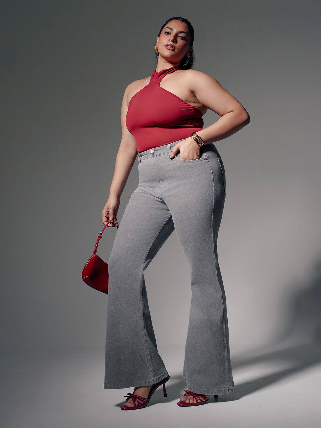 FREAKINS Women Curve Soft Grey Bootcut Jeans