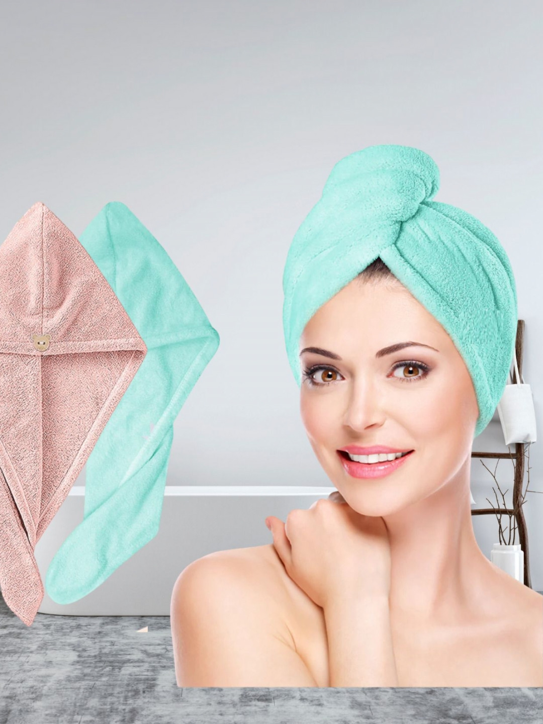 Fezora Sea Green & Pink 2 500 GSM Bath Towel