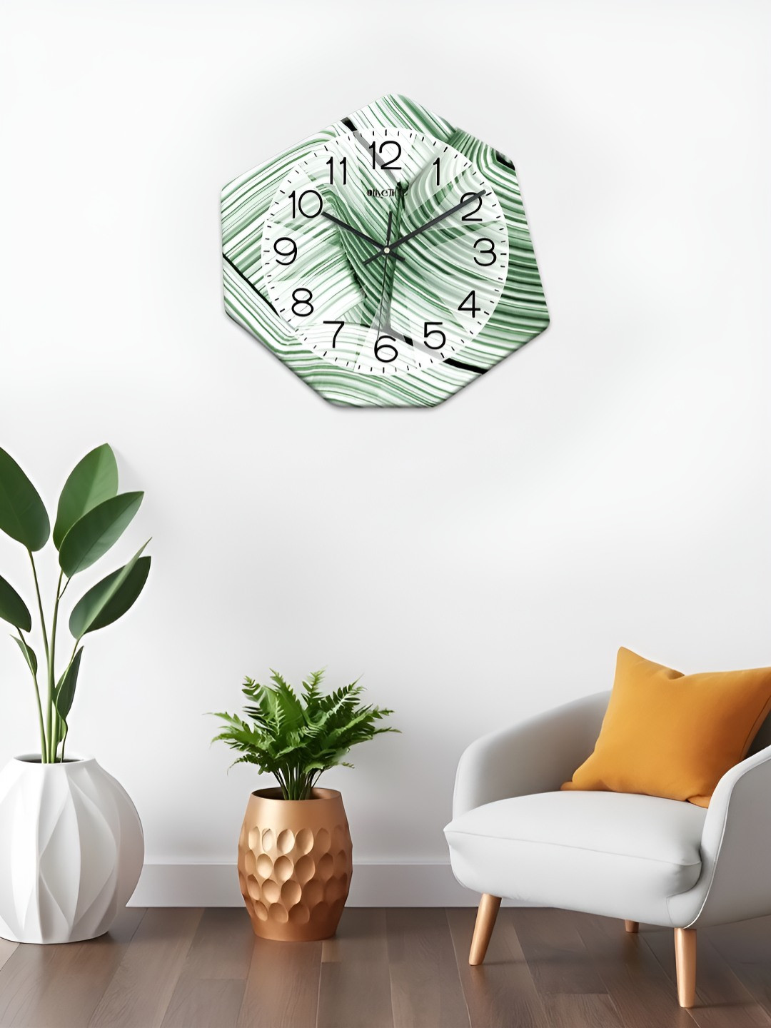 OLIVE TREE White & Green Printed Geometric Shaped Modern Analogue Wall Clock