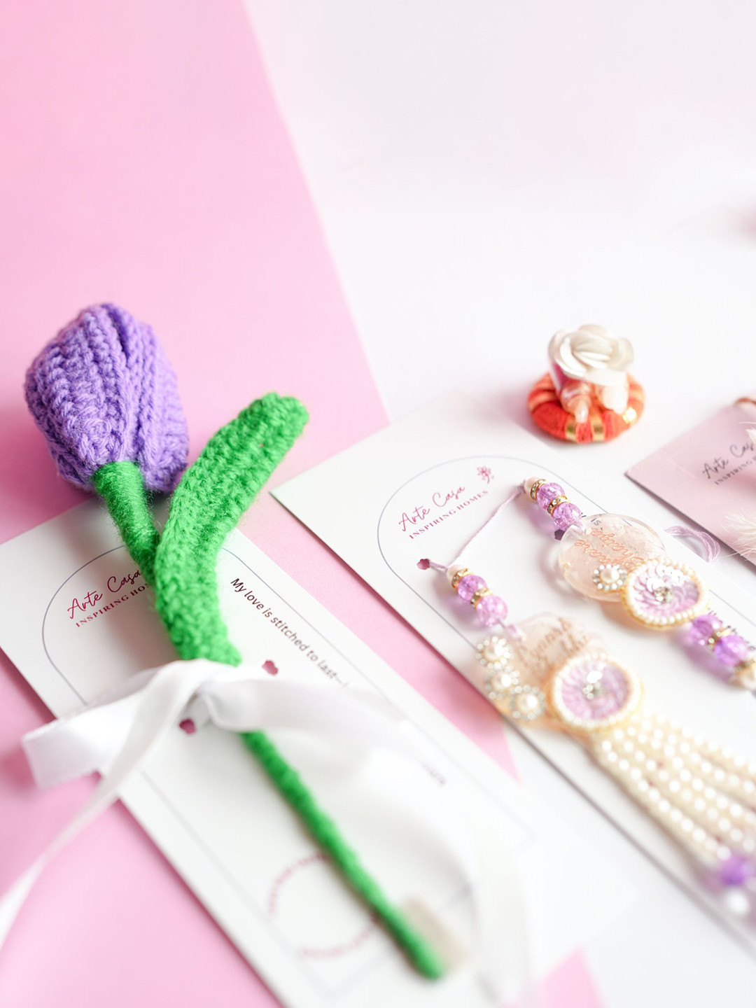 ArteCasa Set Of 2 Rakhis With Flower & Roli Chawal