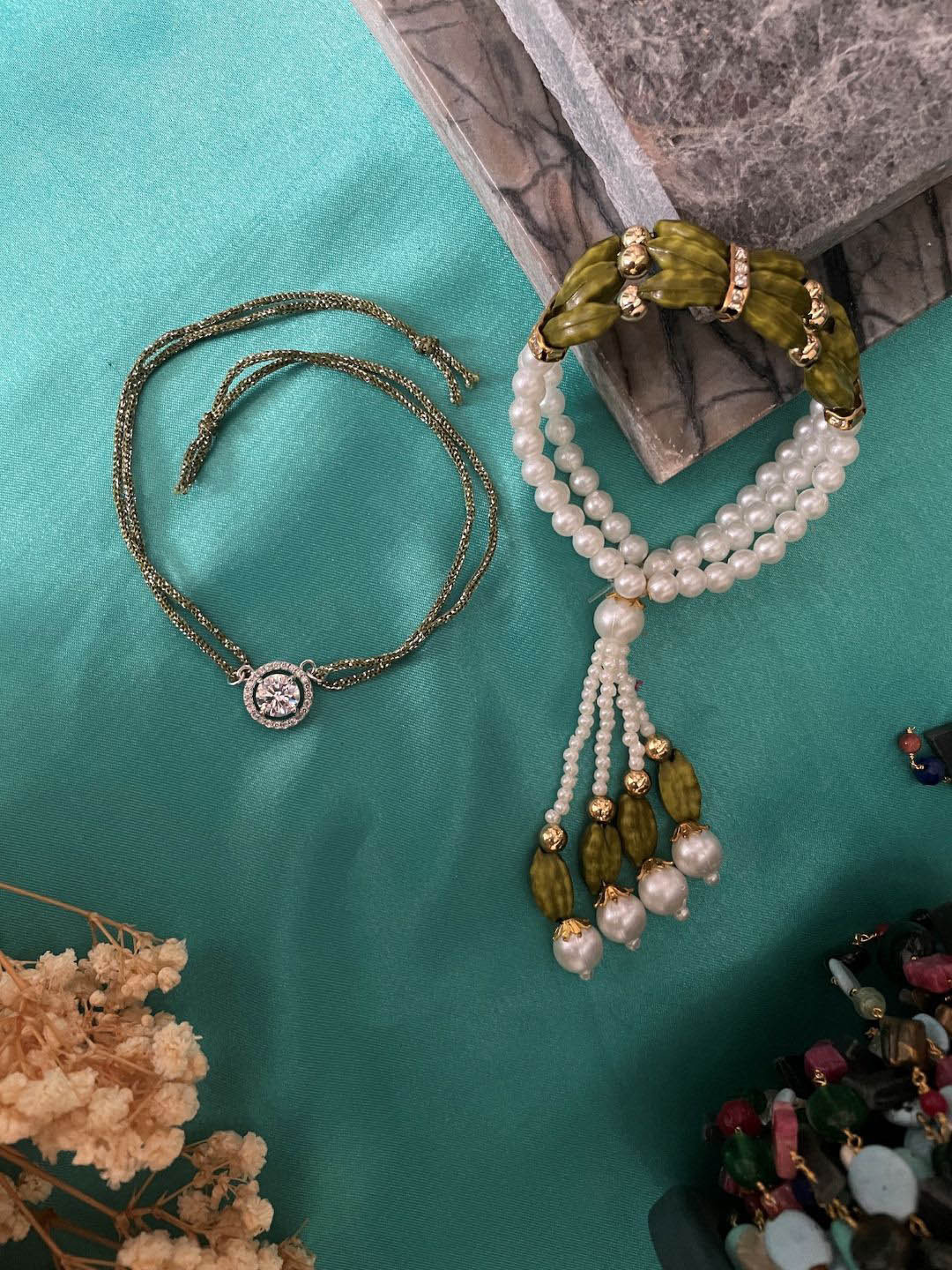 Digital Dress Room American Diamond Pendant Pearls Beaded Bhaiya Bhabhi Rakhi