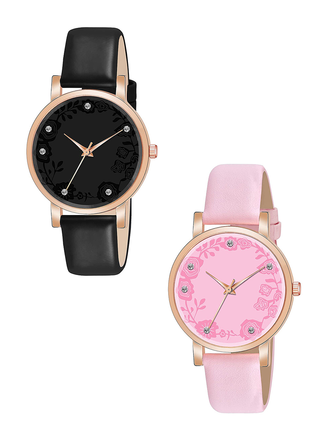 Gopal Shopcart Women Embellished Dial & Straps Analogue 2 Watch C36RG BLK PINK R2 Leather