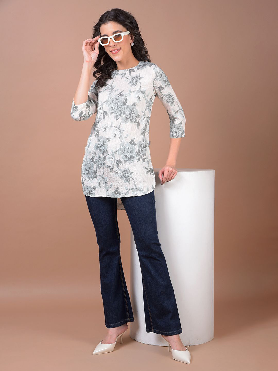 Crimsoune Club Floral Print High-Low Top