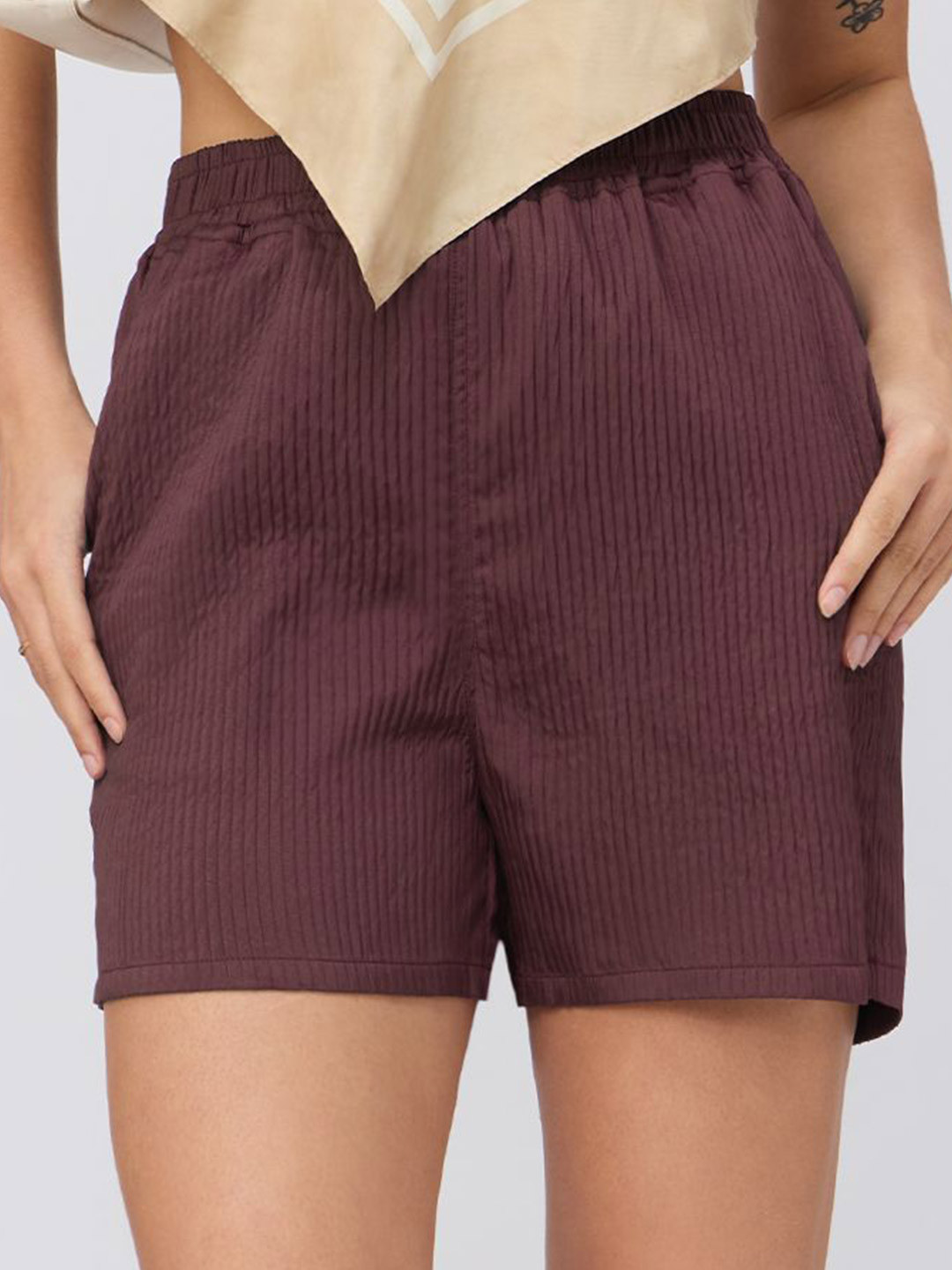 The Souled Store Deep Ember Women Self Design Regular Fit Mid-Rise Summer Shorts