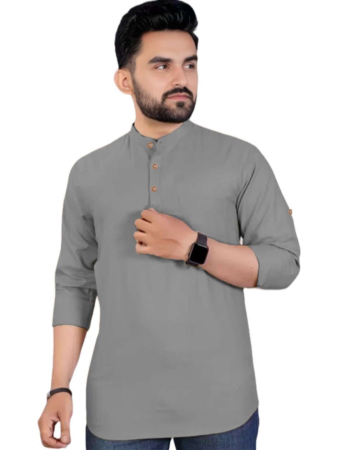 EdinWolf Men Slim Fit Full Sleeve Band Collar Cotton Kurta
