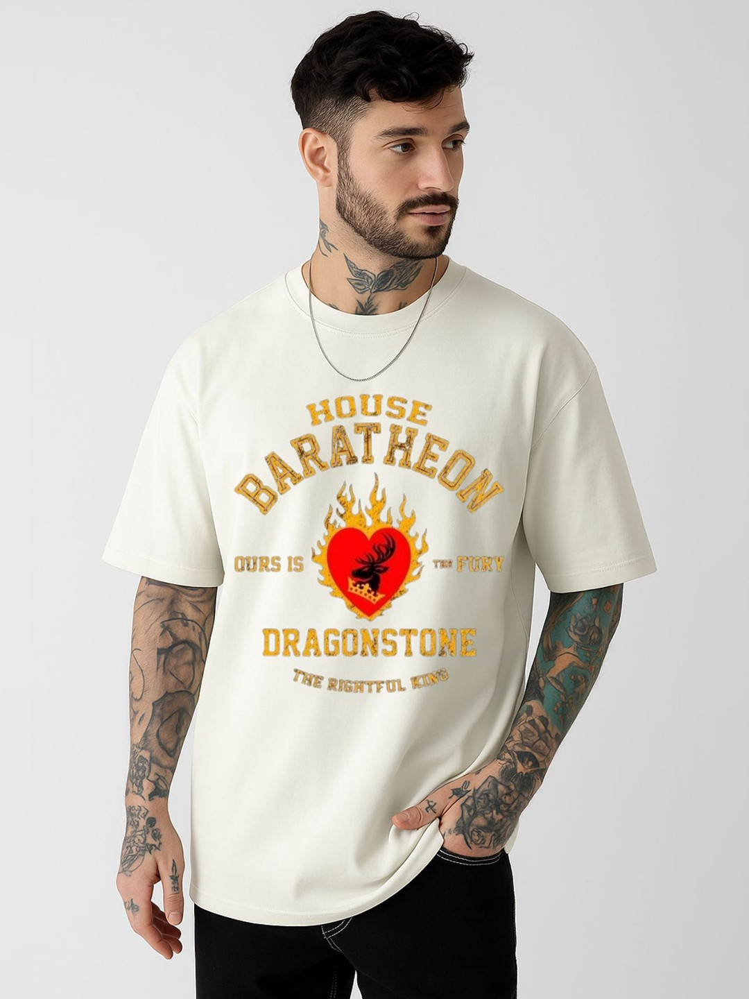 Be Crazy Game Of Thrones Typography Printed Drop-Shoulder Sleeves Cotton Oversized T-shirt