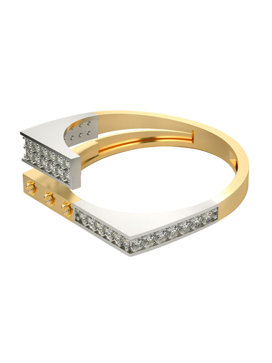 VALANOVA 925 Sterling Silver Gold 14 Kt Diamond Studded Ring 3.55 gms