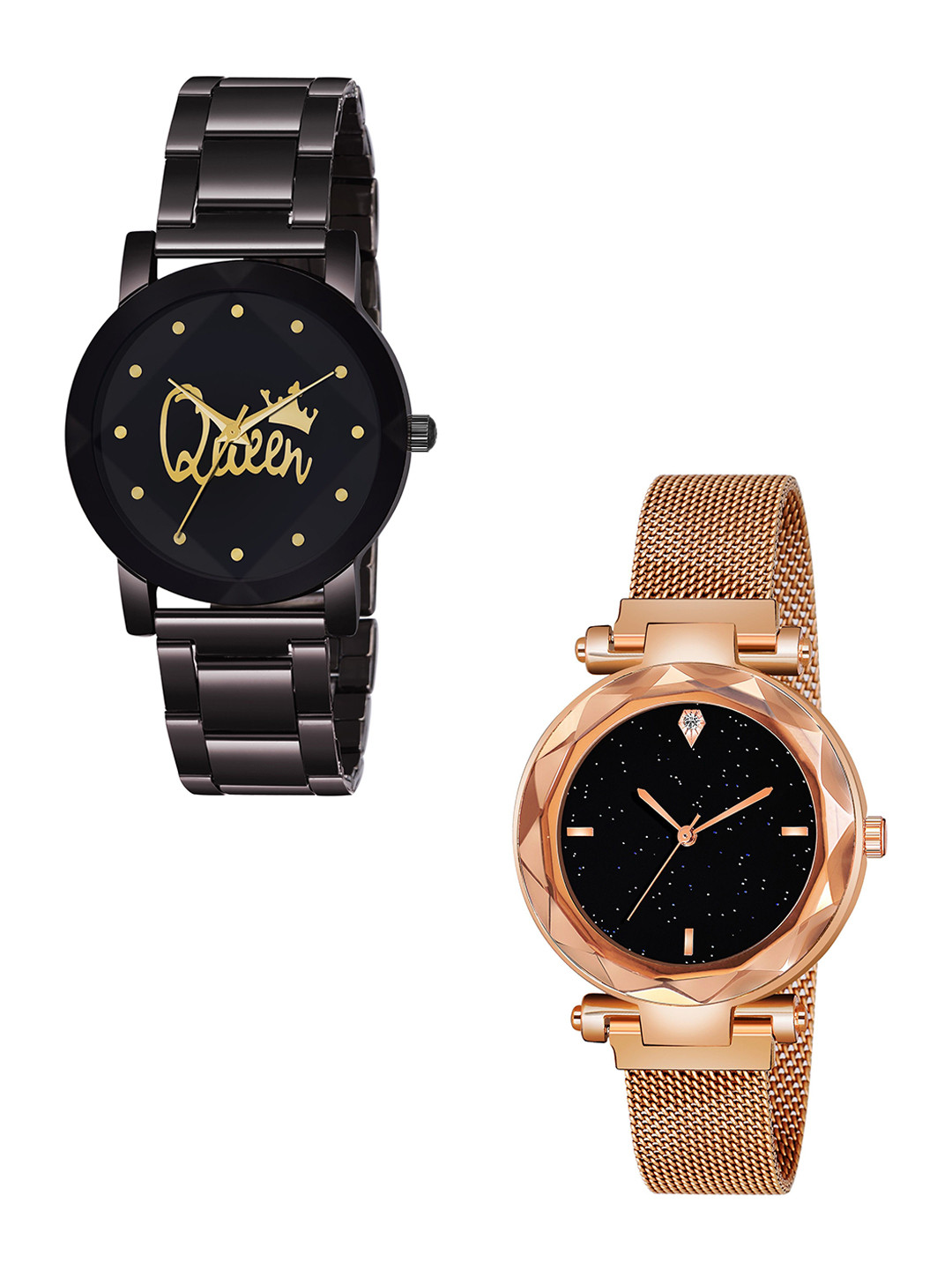CSAMON Women Pack of 2 Bracelet Style Strap Analogue Watch Metal_queen_379_RoseGold_4