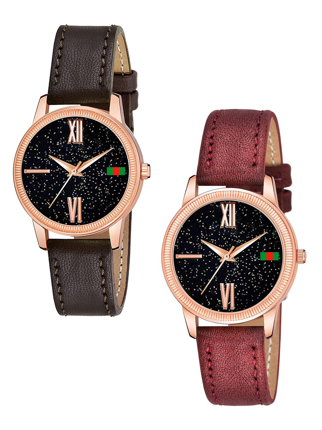 Gopal Shopcart Unisex Set of 2 Textured Dial Analogue Watch C25RG Roman BRO MRO L