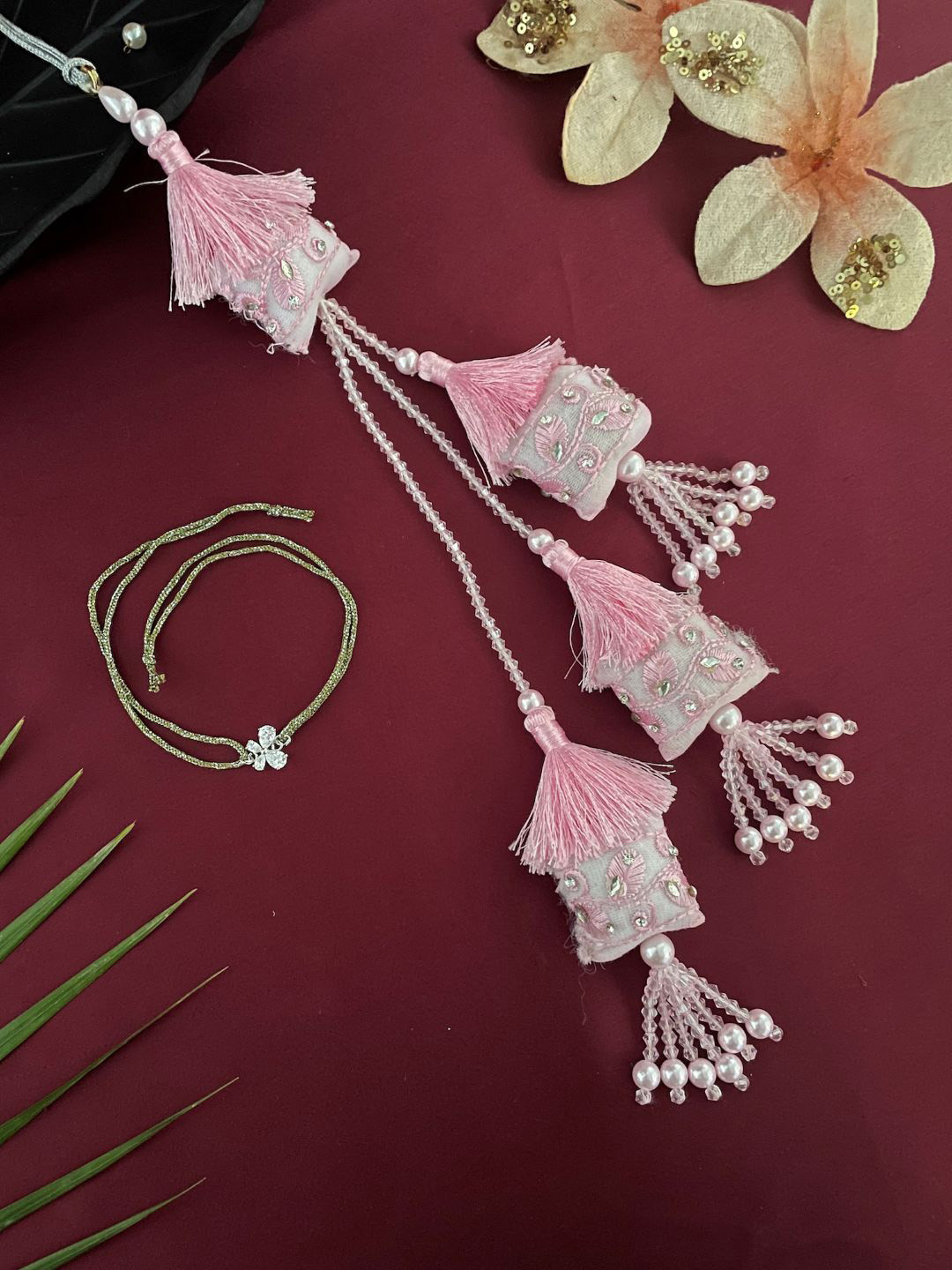 Digital Dress Room AD Studded Flower& Tassel Bhaiya Bhabhi