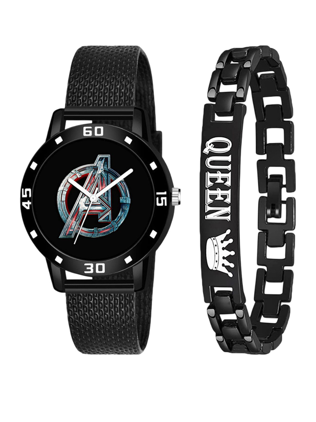 Gopal Shopcart Unisex Avenger Printed Watch with Queen Print Bracelet Gift Set