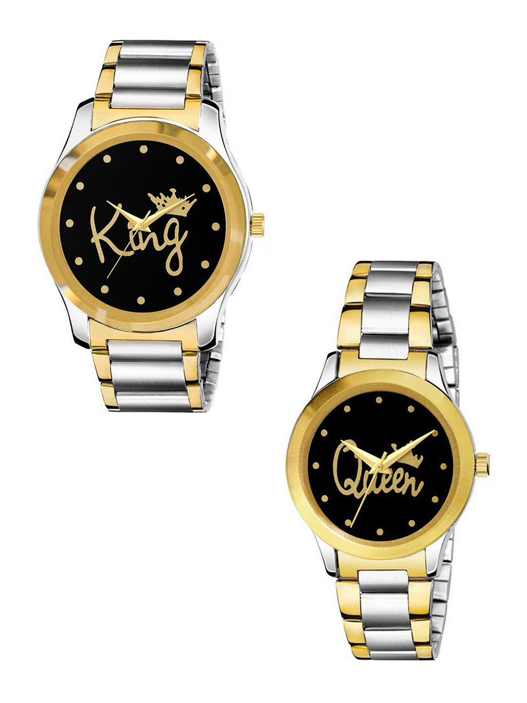 CSAMON Men Pack of 2 Dial & Bracelet Style Straps Analogue Watch GP Gold Kata King Queen