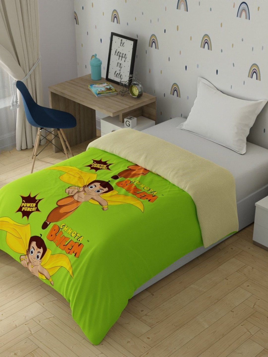 home expressions Green & Yellow Cartoon Characters AC Room 120 GSM Single Bed Comforter