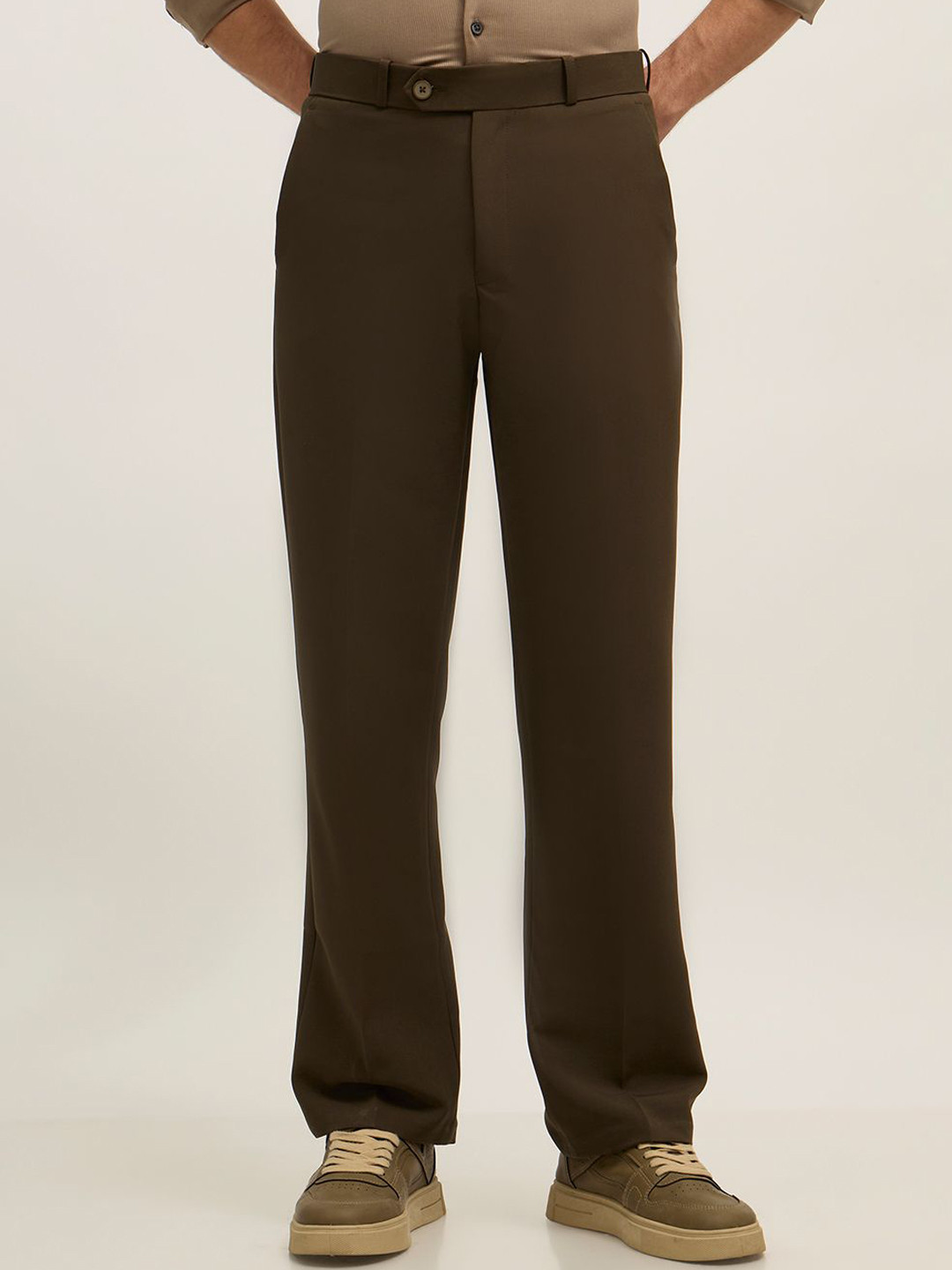 Espanshe Men Custom Lars Century Olive Green Straight Fit Formal Pant Trousers