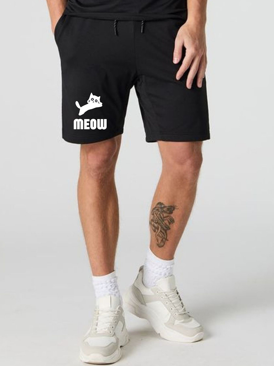 FABSTIEVE Men Black Graphic Low-Rise Cotton Shorts